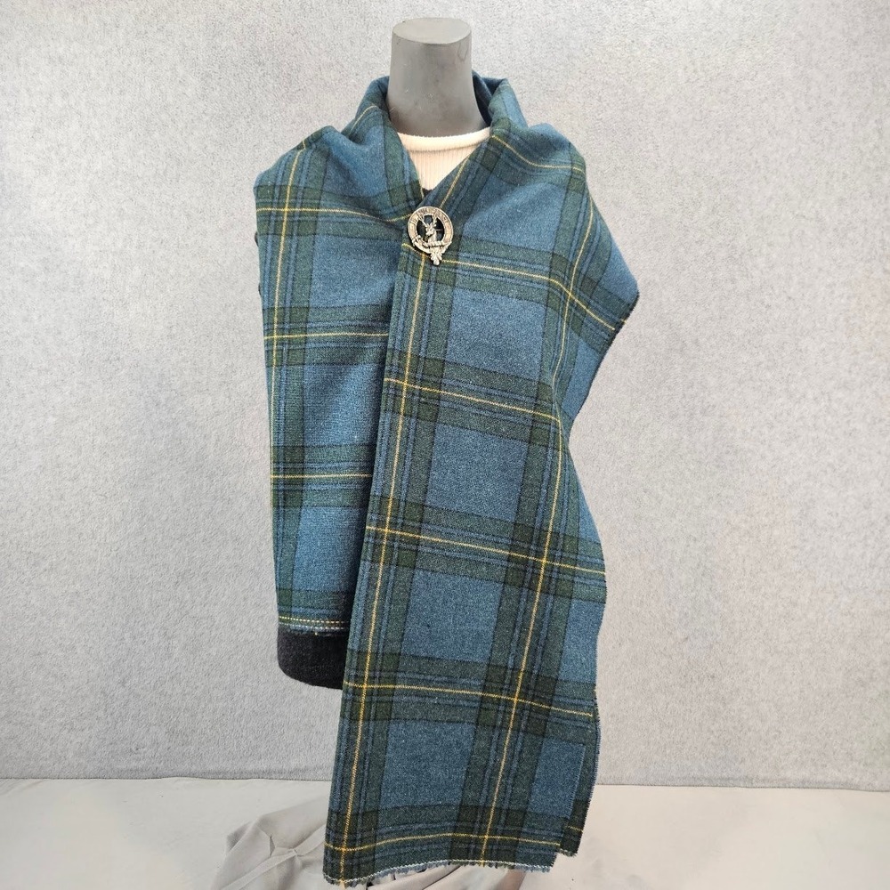 Fraser Clan Tartan Scarf Blue Green Plaid Scottish Heritage Je Suis Prest Brooch